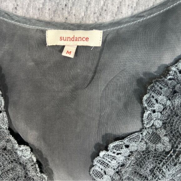 Sundance M Knit Lace Short Sleeve Top Blouse Tunic Sun Washed Grey Lightweight - Picture 5 of 16